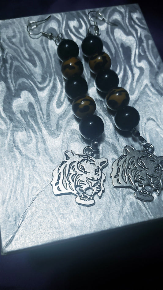 Beaded Tiger Earrings